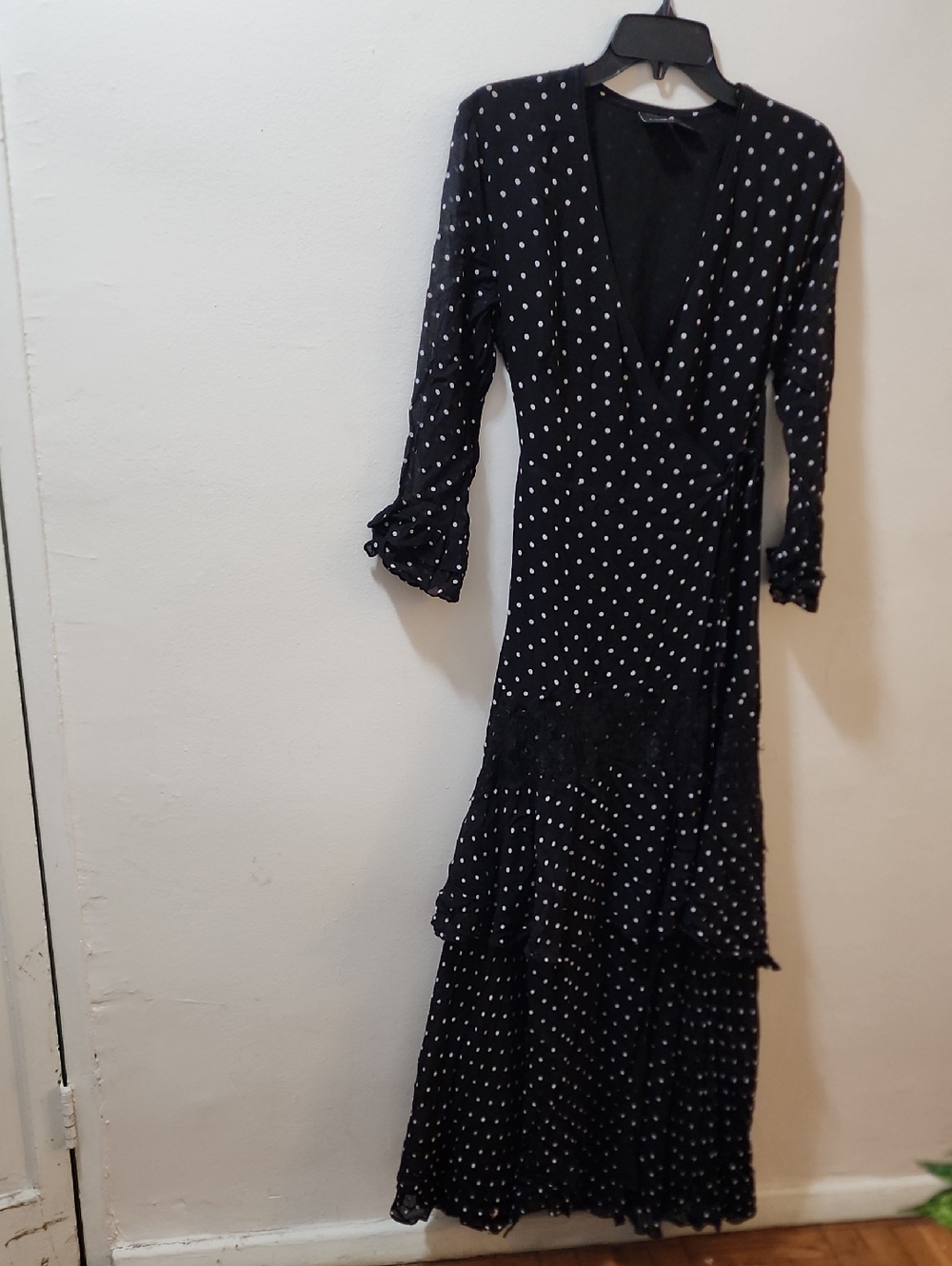 Pinko Black and White Polka Dot Long Sleeve Wrap Maxi Dress